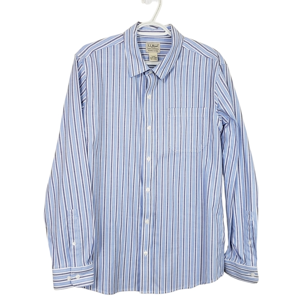 L.L. Bean Men’s Blue and White Striped Button-Down Shirt Size Medium